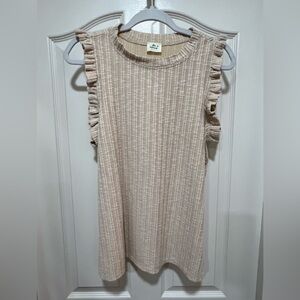 Ruffle Sleeve Ribbed Knit Tank Top